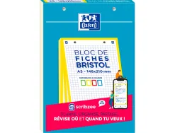 Cahier de fiches bristol 2.0 oxford a5 14,8x21cm 5x5mm couleur 30 unités
