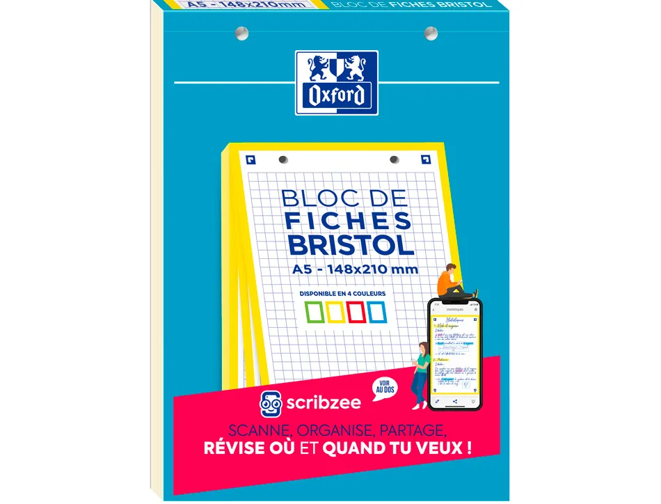 Cahier de fiches bristol 2.0 oxford a5 14,8x21cm 5x5mm couleur 30 unités