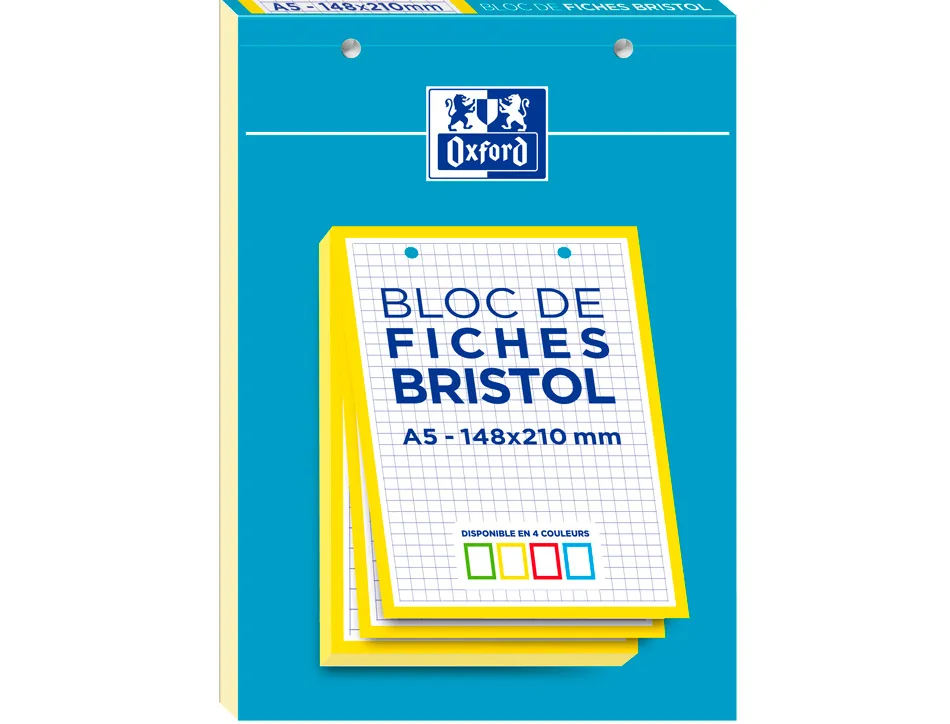 Cahier de fiches bristol 2.0 oxford a5 14,8x21cm 5x5mm couleur 30 unités