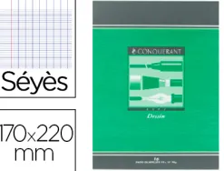 Cahier dessin conquérant sept piqué couverture offset a5+ 17x22cm 16 pages unies 90g