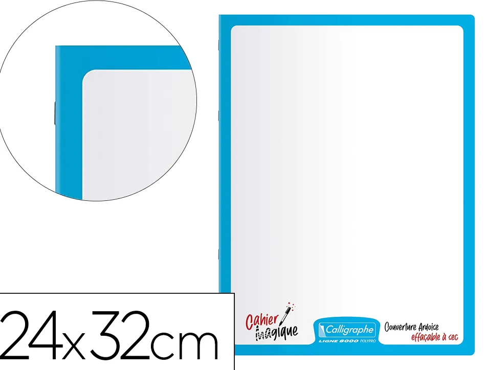 Cahier magique clairefontaine 8000 polypro couverture ardoise double face effacable pique blanc 24x32cm 48p seyes 90g
