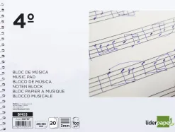 Cahier musique liderpapel portee 3mm cuarto 20 feuilles 100gr