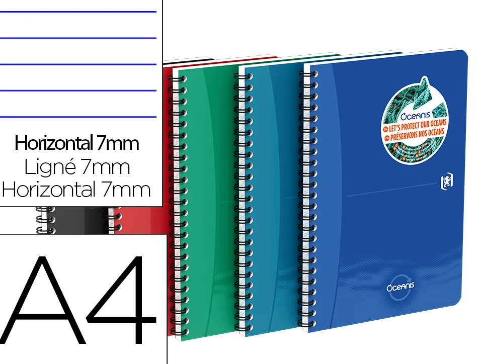 Cahier oceanis oxford integrale polypropylene 210x297 mm 180 pages optik paper l 7 mm coloris assortis