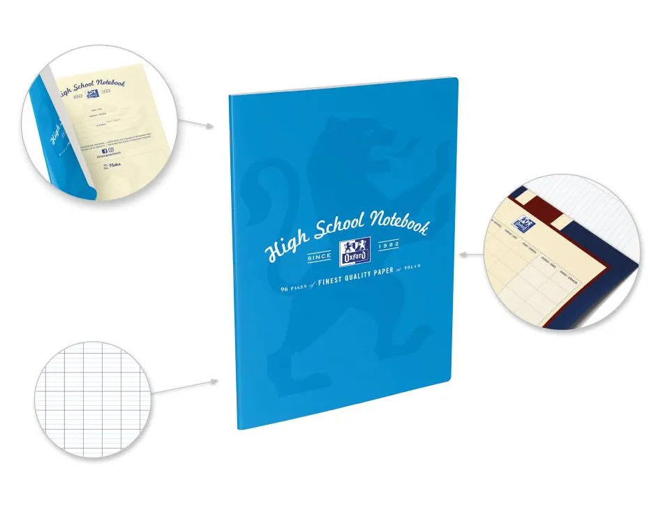 Cahier oxford high school agrafe 240x320mm 96p 90g seyes