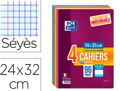Cahier oxford infinum agrafe 24x32cm 96p 90g séyès lot 4u carton de 10u