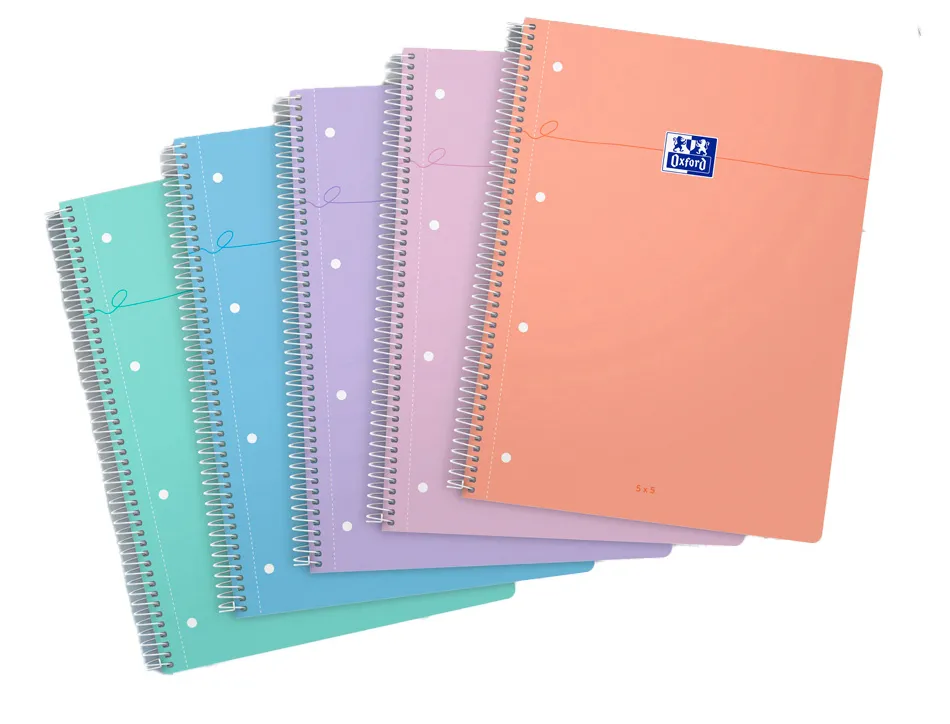 Cahier oxford smart spirale et 4 trous 230x297 160p optik paper q5x5 coloris pastel assortis