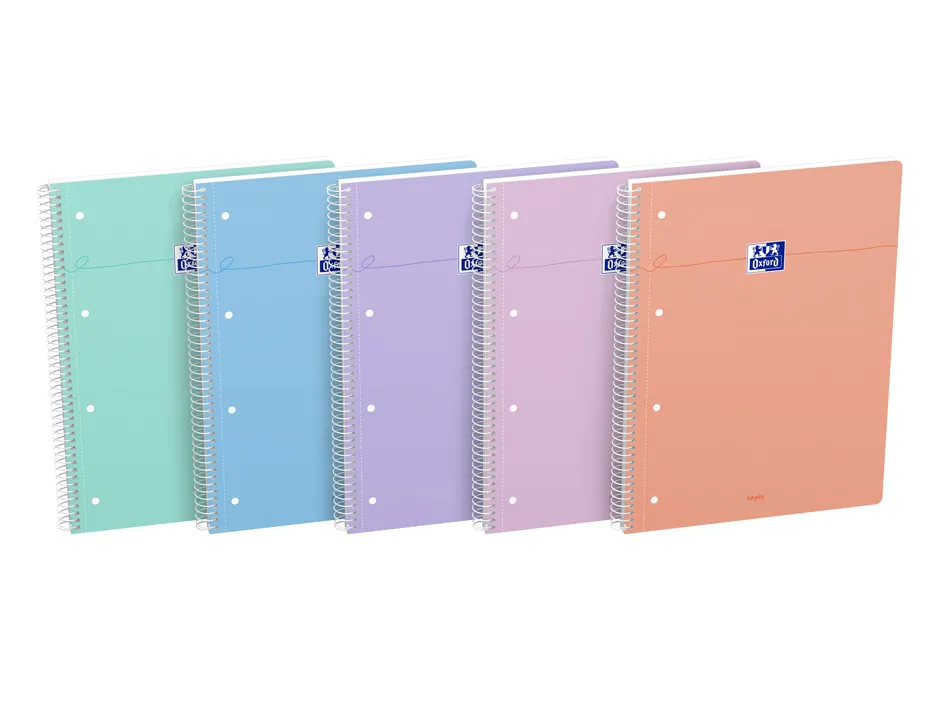Cahier oxford smart spirale 4 trous 230x297mm 160 pages optik paper seyes coloris pastel assortis lot 20 unites