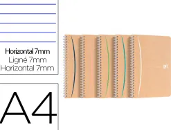 Cahier oxford touareg recycle couverture souple reliure integrale a4 210x297mm 180p 90g ligne 7mm marge col. sable