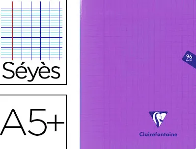 Cahier piqué clairefontaine mimesys couverture polypropylène a5+ 17x22cm 96 pages 90g réglure séyès coloris violet