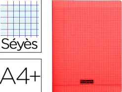 Cahier piqué clairefontaine couverture polypropylène transparente a4+ 24x32cm 96 pages 90g séyès coloris rouge