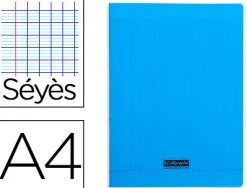 Cahier piqué clairefontaine couverture polypropylène transparente a4 21x29,7cm 96 pages 90g séyès coloris bleu