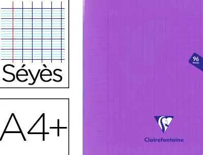 Cahier piqué clairefontaine mimesys couverture polypropylène a4+ 24x32cm 96 pages 90g réglure séyès coloris violet