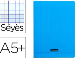 Cahier piqué clairefontaine couverture polypropylène transparente a5+ 17x22cm 96 pages 90g séyès coloris bleu