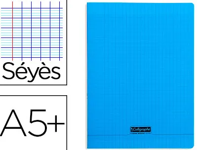 Cahier piqué clairefontaine couverture polypropylène transparente a5+ 17x22cm 96 pages 90g séyès coloris bleu