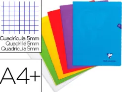 Cahier piqué clairefontaine mimesys couverture polypropylène a4+ 24x32cm 96 pages 90g quadrillage 5mm coloris assortis