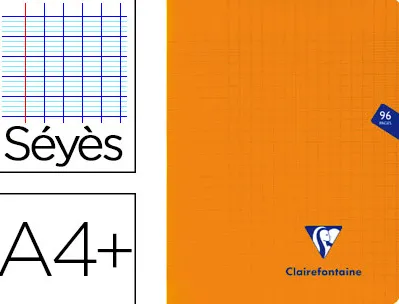 Cahier piqué clairefontaine mimesys couverture polypropylène a4+ 24x32cm 96 pages 90g réglure séyès coloris orange