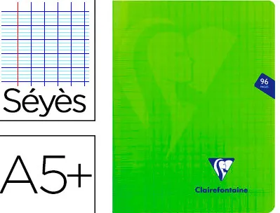 Cahier piqué clairefontaine mimesys couverture polypropylène a5+ 17x22cm 96 pages 90g réglure séyès coloris vert