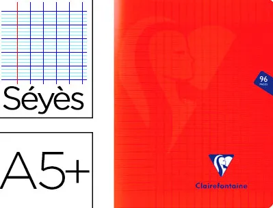 Cahier piqué clairefontaine mimesys couverture polypropylène a5+ 17x22cm 96 pages 90g réglure séyès coloris rouge