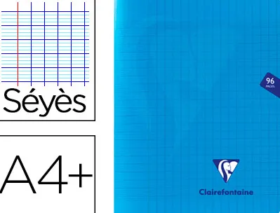 Cahier piqué clairefontaine mimesys couverture polypropylène a4+ 24x32cm 96 pages 90g réglure séyès coloris bleu