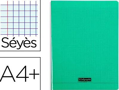 Cahier piqué clairefontaine couverture polypropylène transparente a4+ 24x32cm 96 pages 90g séyès coloris vert