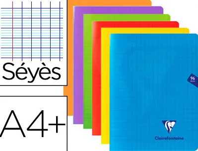 Cahier piqué clairefontaine mimesys couverture polypropylène a4+ 24x32cm 96 pages 90g réglure séyès incolore