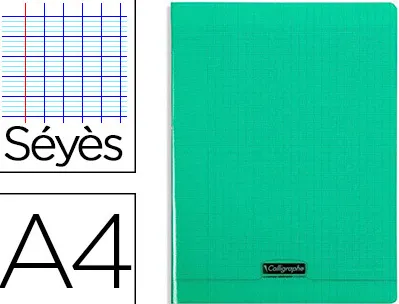 Cahier piqué clairefontaine couverture polypropylène transparente a4 21x29,7cm 96 pages 90g séyès coloris vert