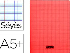 Cahier piqué clairefontaine couverture polypropylène transparente a5+ 17x22cm 96 pages 90g séyès coloris rouge
