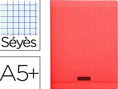 Cahier piqué clairefontaine couverture polypropylène transparente a5+ 17x22cm 96 pages 90g séyès coloris rouge
