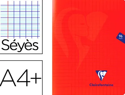 Cahier piqué clairefontaine mimesys couverture polypropylène a4+ 24x32cm 96 pages 90g réglure séyès coloris rouge