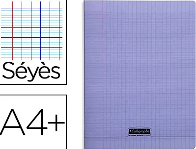 Cahier piqué clairefontaine couverture polypropylène transparente a4+ 24x32cm 96 pages 90g séyès coloris violet