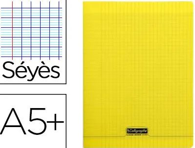 Cahier piqué clairefontaine couverture polypropylène transparente a5+ 17x22cm 96 pages 90g séyès coloris jaune
