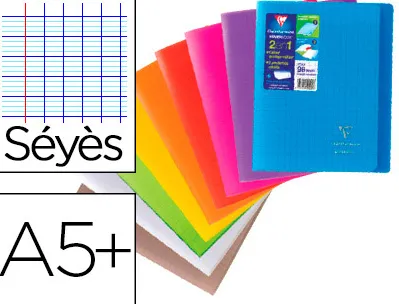 Cahier piqué clairefontaine koverbook couverture protectrice pp transparent 2 rabats a5+ 17x22cm 96 pages 90g séyès