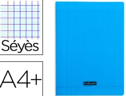Cahier piqué clairefontaine couverture polypropylène transparente a4+ 24x32cm 96 pages 90g séyès coloris bleu