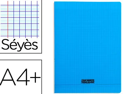 Cahier piqué clairefontaine couverture polypropylène transparente a4+ 24x32cm 96 pages 90g séyès coloris bleu