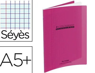 Cahier piqué conquérant classique couverture polypropylène rigide transparente a5+ 17x22cm 32 pages 90g séyès violet