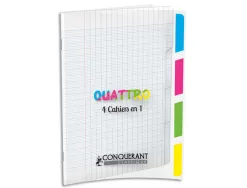 Cahier piqué conquérant classique 4en1 polypropylène 4 onglets a5+ 17x22cm 140 pages 90g séyès