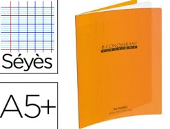 Cahier piqué conquérant classique couverture polypropylène rigide transparente a5+ 17x22cm 48 pages 90g séyès orange