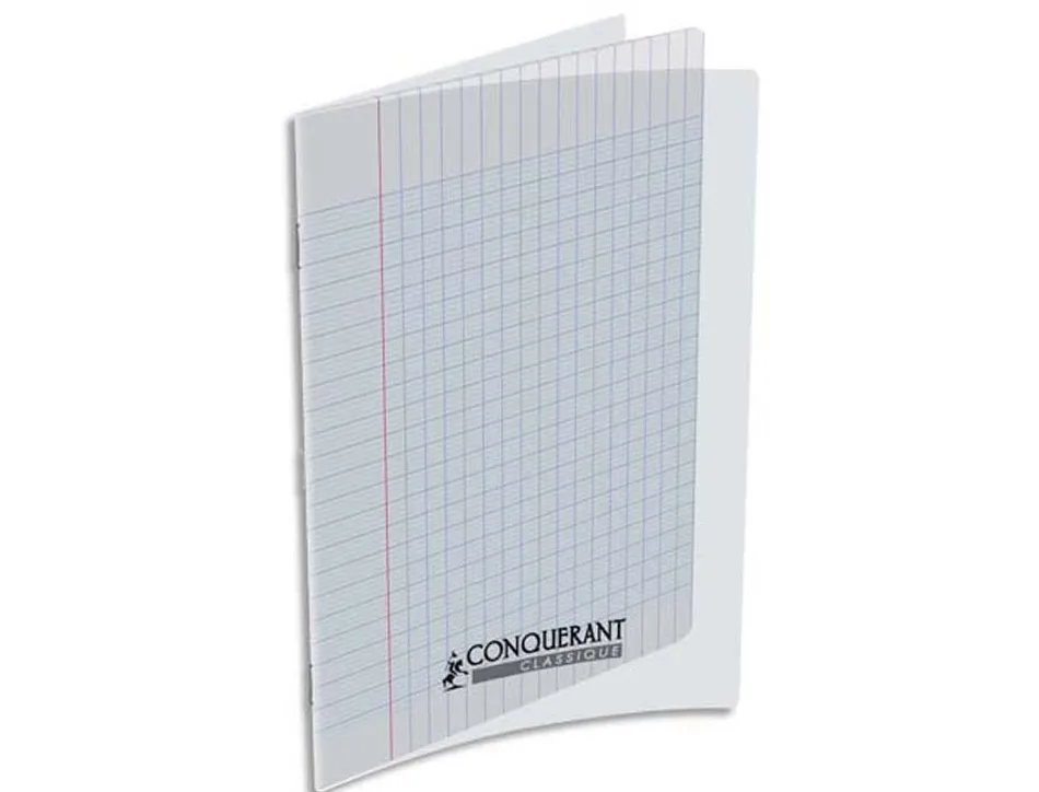 Cahier piqué conquérant classique couverture polypropylène rigide transparente a5+ 17x22cm 48 pages 90g séyès