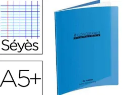 Cahier piqué conquérant classique couverture polypropylène rigide transparente a5+ 17x22cm 32 pages 90g séyès bleu