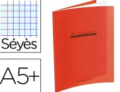 Cahier piqué conquérant classique couverture polypropylène rigide transparente a5+ 17x22cm 32 pages 90g séyès rouge
