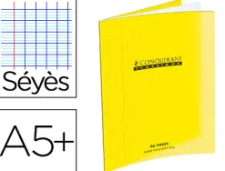 Cahier piqué conquérant classique couverture polypropylène rigide transparente a5+ 17x22cm 32 pages 90g séyès jaune