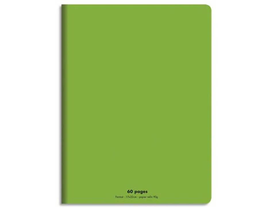 Cahier piqué conquérant classique couverture polypropylène rigide transparente 17x22cm 60 pages 90g séyès coloris vert