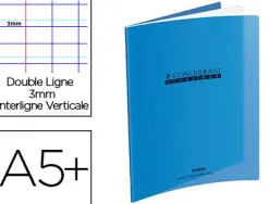 Cahier piqué conquérant écriture couverture plastique souple a5+ 17x22cm 32 pages 90g 3 interlignes 10mm coloris bleu