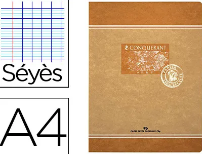 Cahier piqué conquérant sept papier recyclé encre offset base végétale a4 21x29,7cm 96 pages 70g séyès