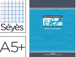 Cahier piqué conquérant sept travaux pratiques couverture offset a5+ 17x22cm 48 pages 70g 24p séyès 24p unies