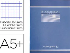 Cahier piqué conquérant sept couverture offset a5+ 17x22cm 96 pages 70g 5x5mm