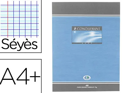 Cahier piqué conquérant sept couverture offset a4+ 24x32cm 48 pages 70g séyès