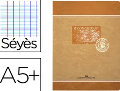 Cahier piqué conquérant sept papier recyclé encre offset base végétale a5+ 17x22cm 96 pages 70g séyès