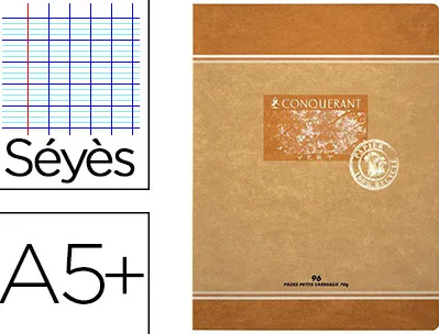 Cahier piqué conquérant sept papier recyclé encre offset base végétale a5+ 17x22cm 96 pages 70g séyès