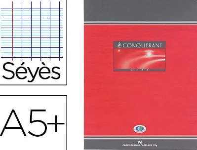 Cahier piqué conquérant sept couverture offset a5+ 17x22cm 96 pages 70g séyès